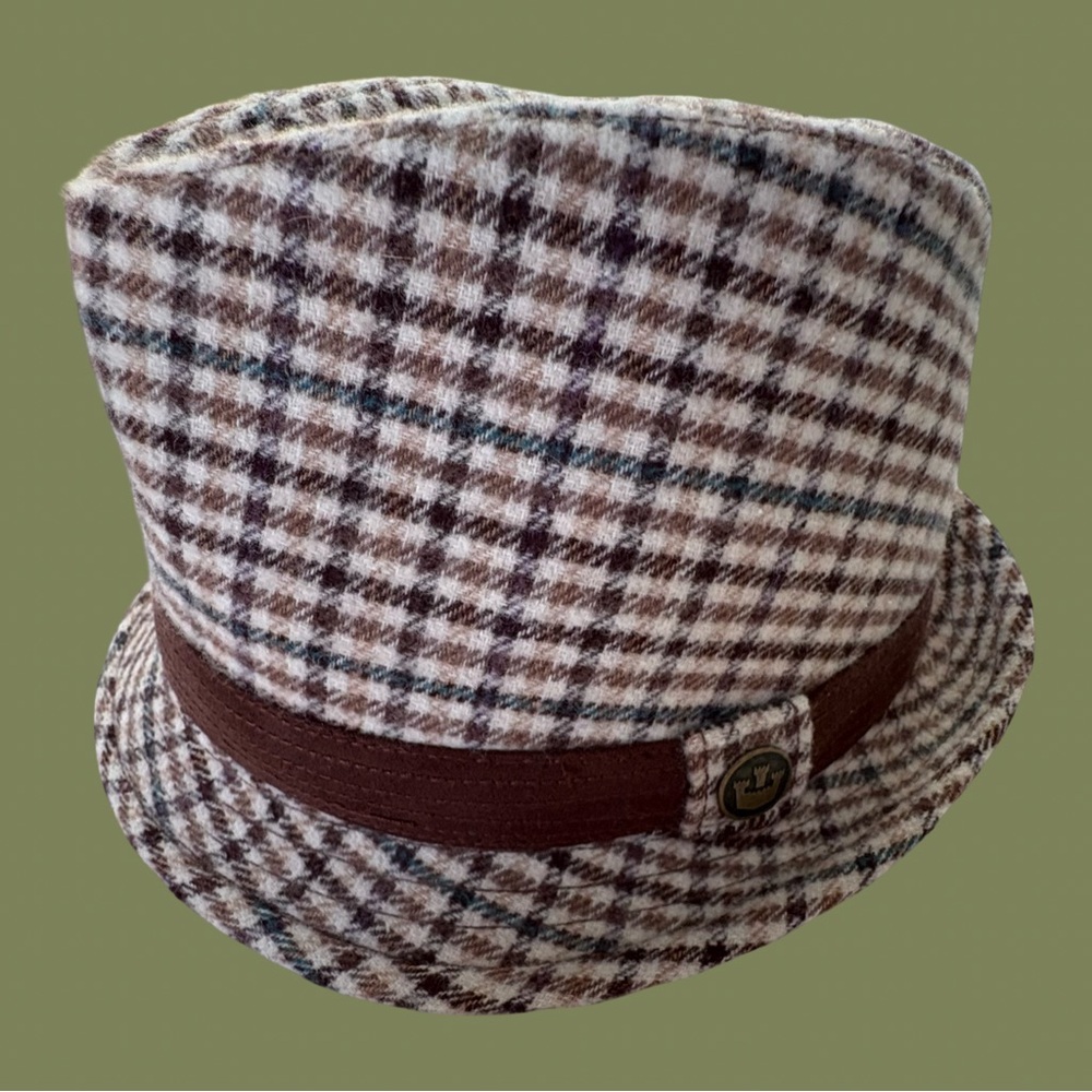 Goorin Bros Men Fedora Hat Brown Check Wool Polyester Excellent Condition